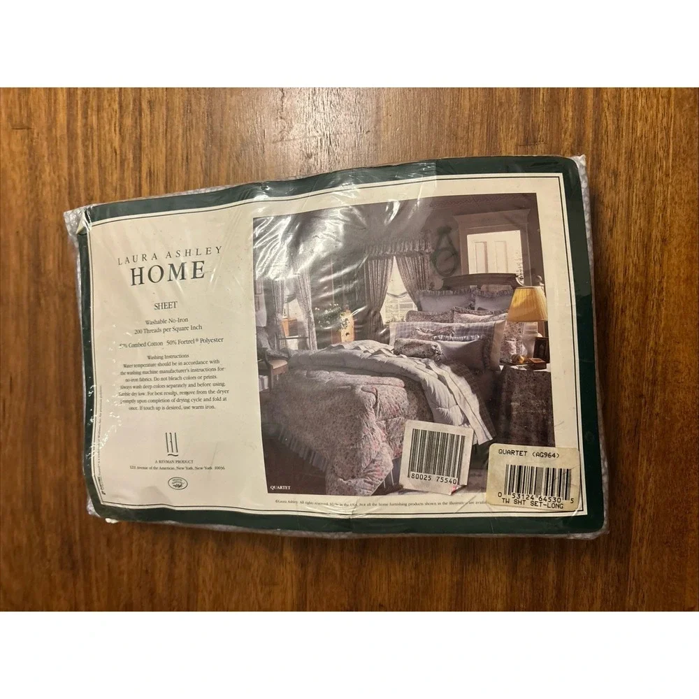 NWT Vintage Laura Ashley Extra Long 3 Piece Twin Sheet Set In Quartet